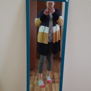 Navy blue, white and mustard long sleeve cover